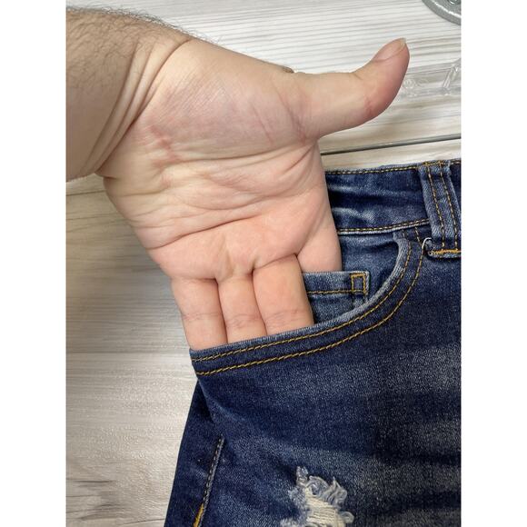 Kendall + Kylie Denim Shorts Womens 7/28 Dark Wash The Icon Cuffed Distressed - Picture 3 of 13